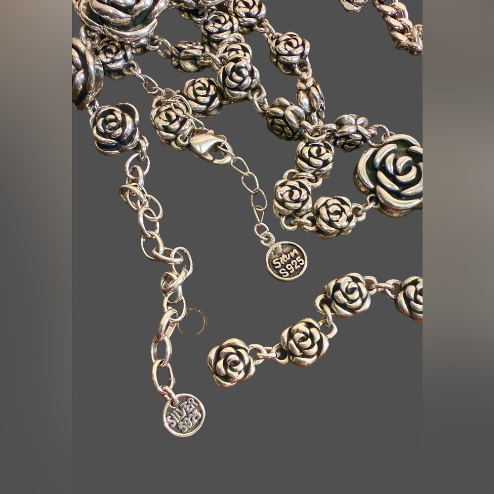 “Siam” Solid Sterling Silver Rose Link Drop Neckl… - image 1